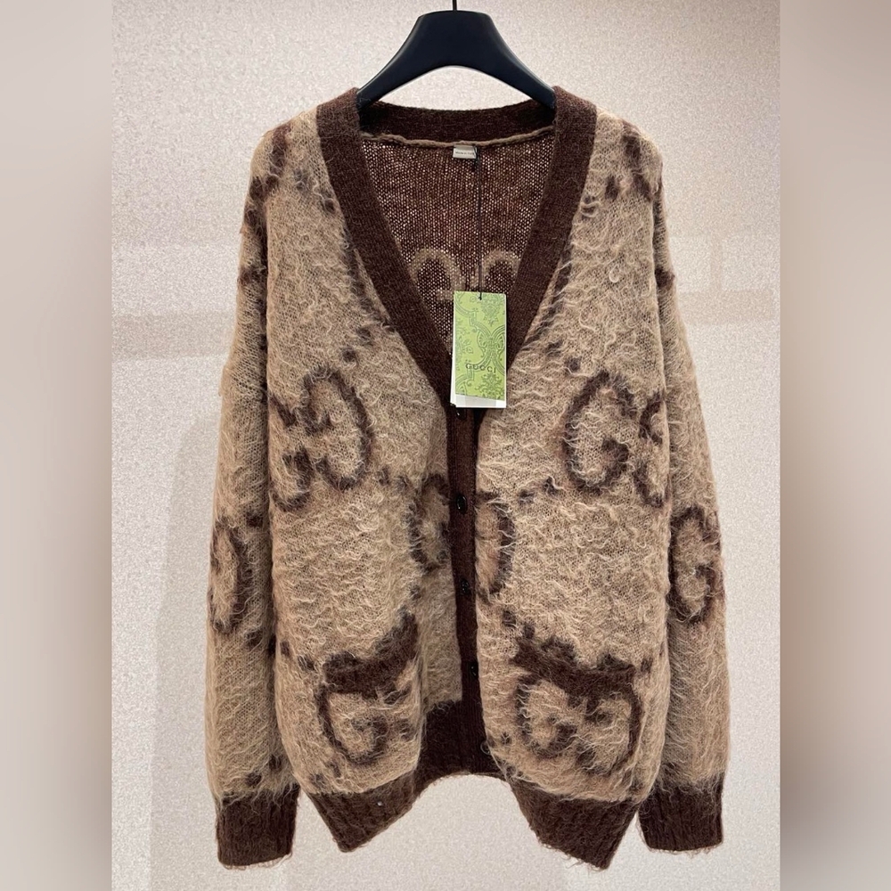 GUCCI Reversible GG Brown Mohair Cardigan